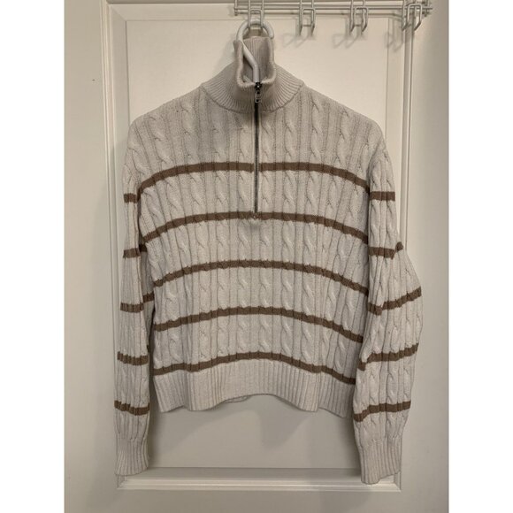 Hollister Cable Knit Quarter Zip Sweater Women’s XS Oversized Striped - Picture 1 of 8